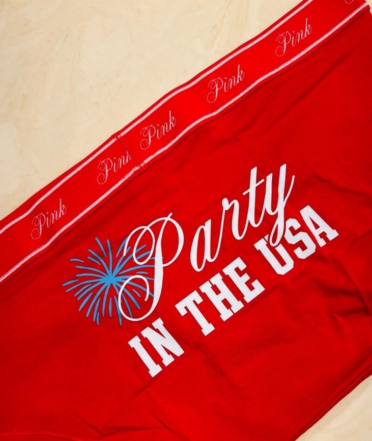 PINK VICTORIA’S SECRET Cotton Hiphugger Panty Red PARTY IN THE USA Graphic L