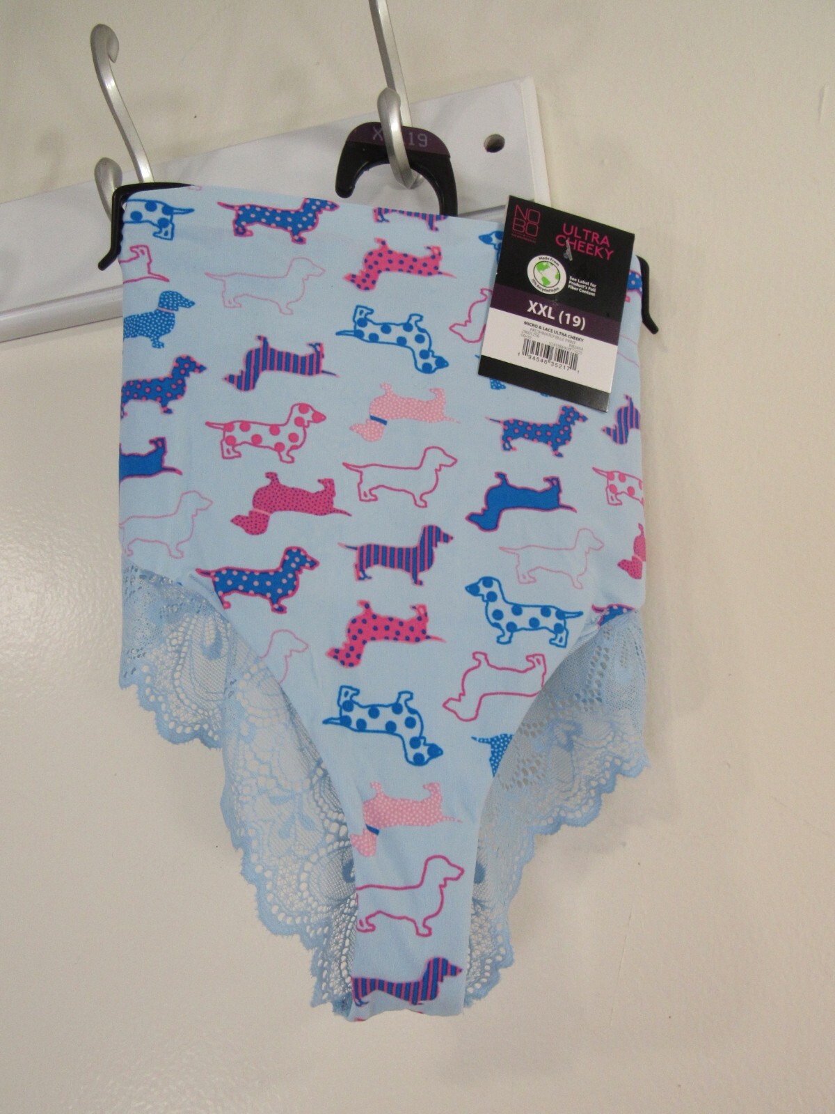 New No Bo Micro & Lace Ultra Cheeky Size XXL 19 Blue Dogs Back Lace