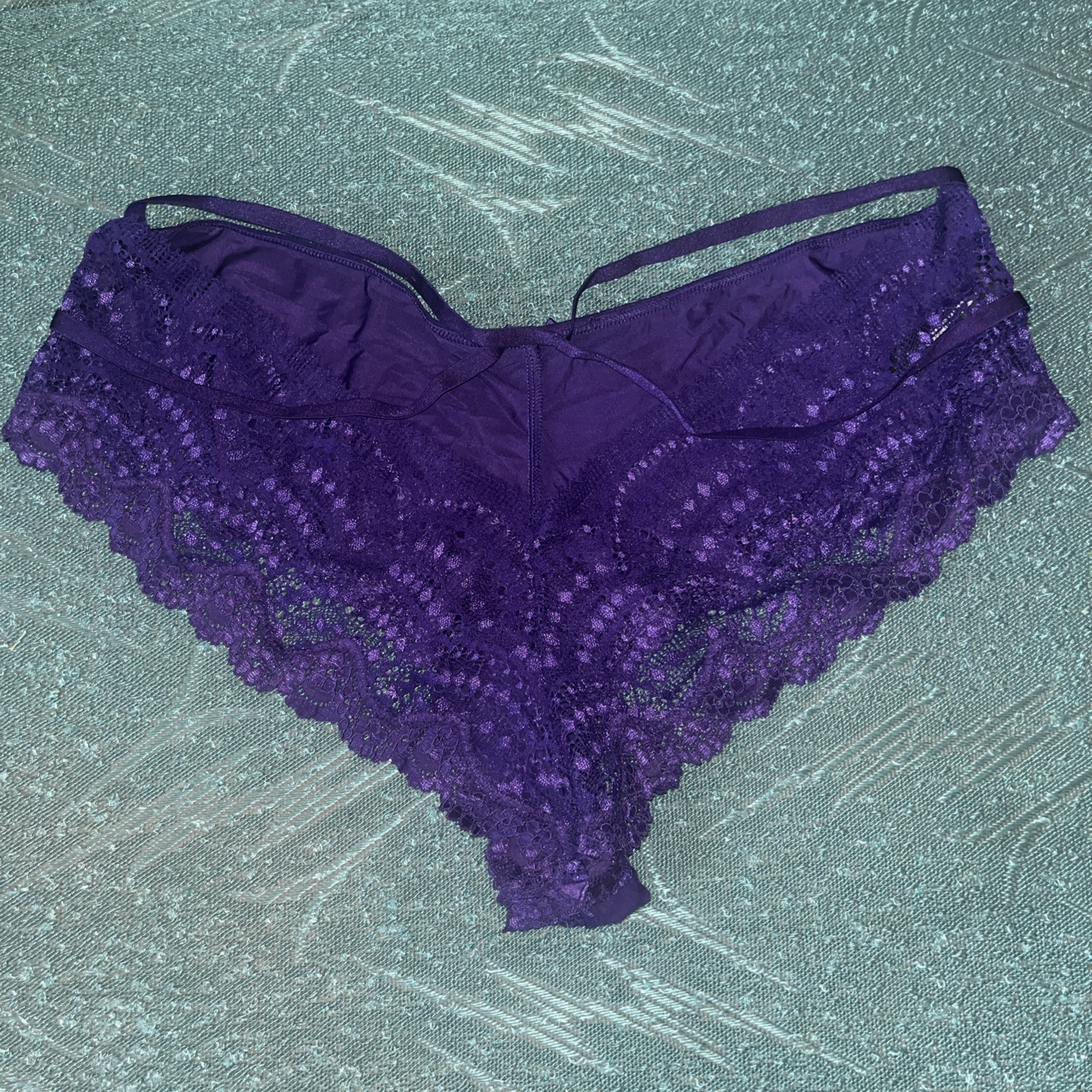 Victoria’s Secret Purple Strappy Satin Panties XL Cheeky Lace Culotte Coquine