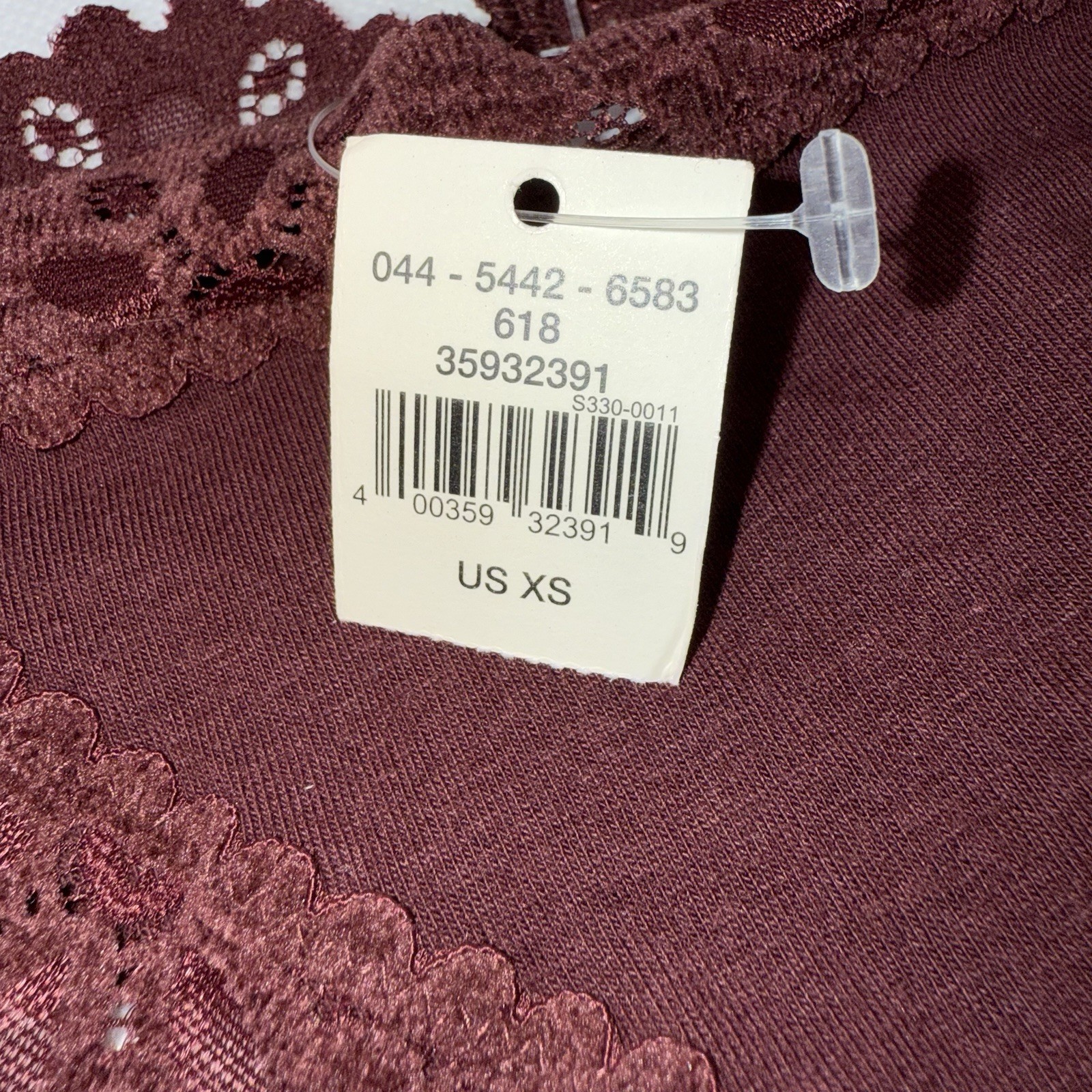 NWT AERIE Thong Sz XS Purple Burgundy Cotton Jersey Lace