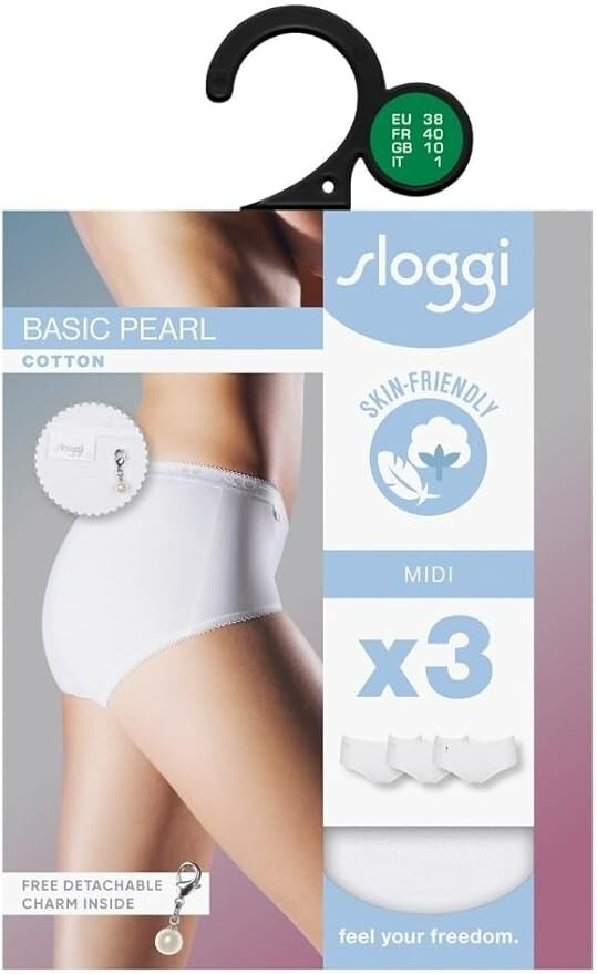 Sloggi Basic Pearl Midi Brief High Waist Knickers 3 Pack 95% Cotton 10221623