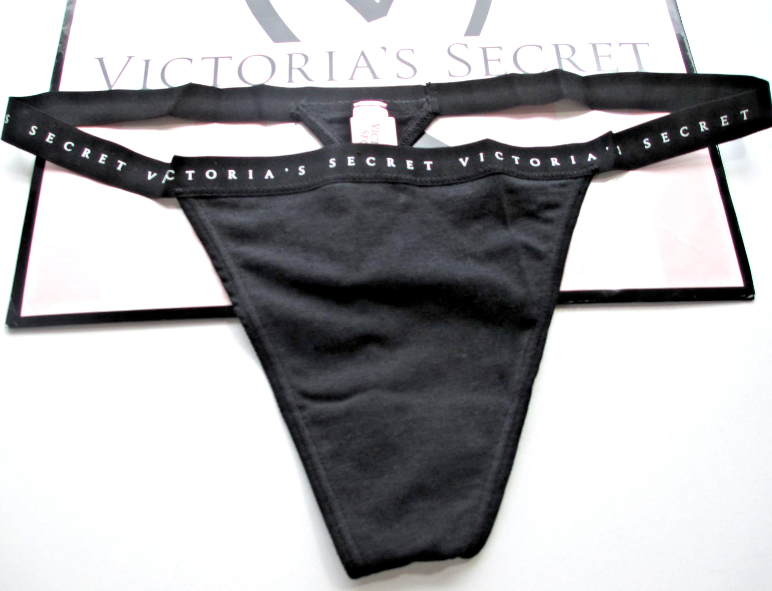 VICTORIA’S SECRET Cotton V-String Thong Panty S M L XL Black NWT VS FREE SHIP 4+