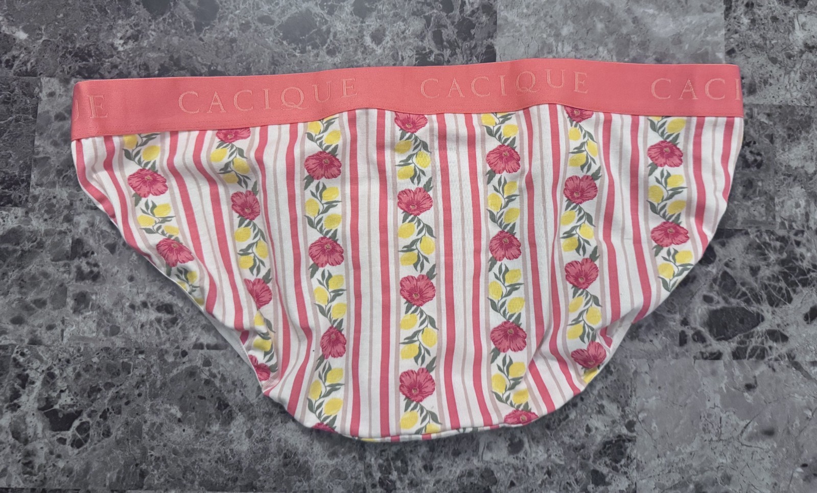 CACIQUE LANE BRYANT 18/20 FLORAL LEMON STRIPE THICK BAND STRING BIKINI PANTIES