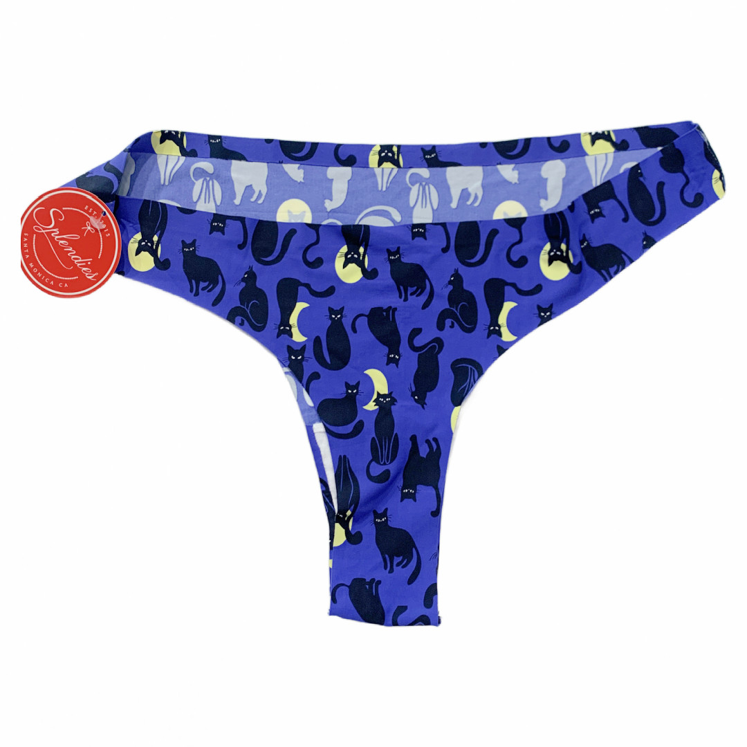Splendies No-Show Thong Panties Halloween Black Cat 2X Laser Cut Tagless NWT