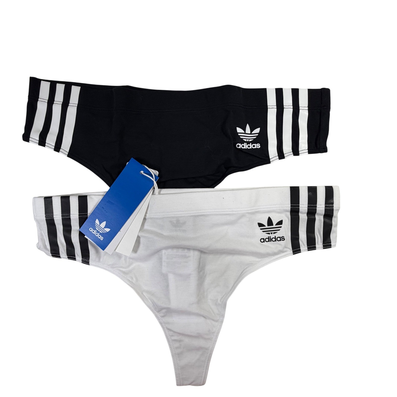 Adidas Originals 2-Pack Wide Side Thong Women M Black White 3-Stripe Trefoil