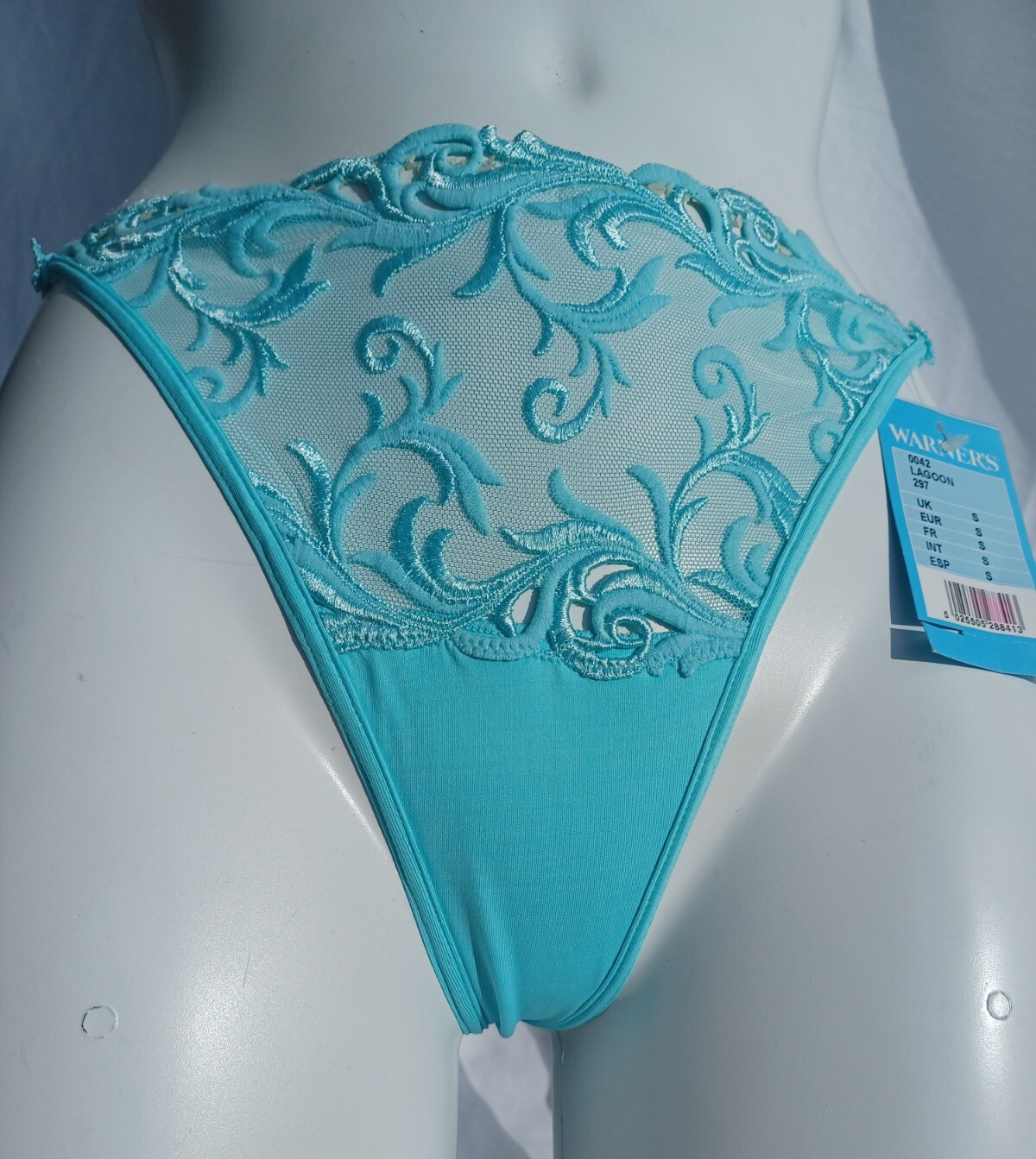 WARNERS Lingerie Beautiful Floral Lace Thong String in Lagoon Teal Shade Size S