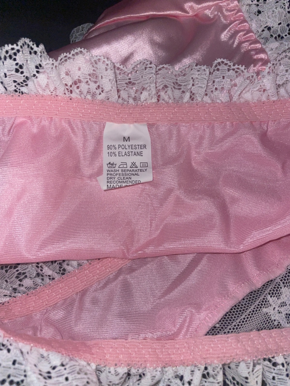 Pink Satin Vintage Style Frilly White Lace Panties Size 6