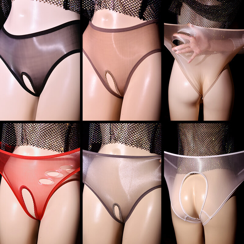 Plus Size Women’s See Through Oil Shiny Glossy Briefs Underwear Panties Knickers
