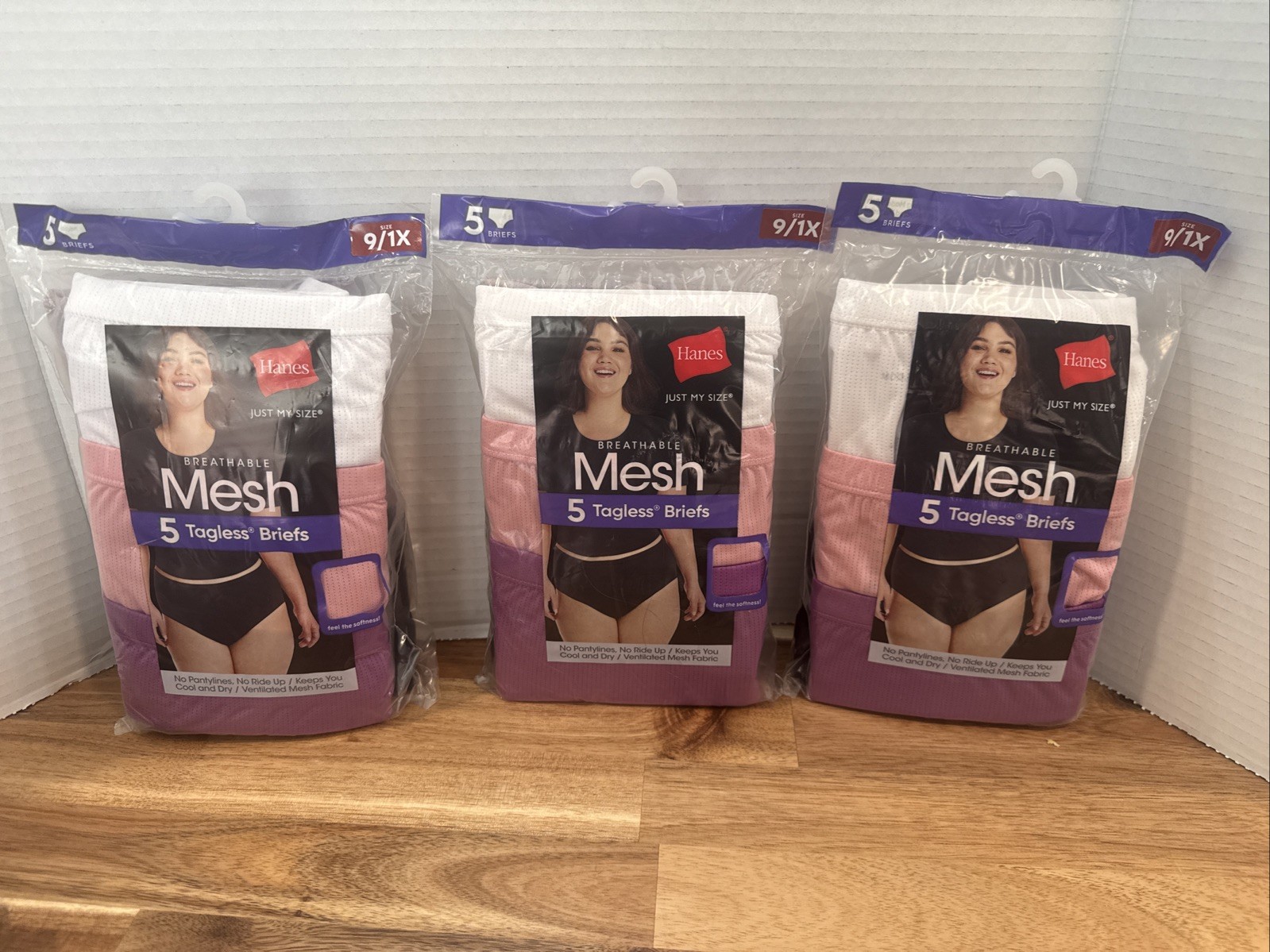 3 Hanes Plus Just My Size Mesh Tagless Underwear Briefs 5 Packs 1X/9 16w-18w