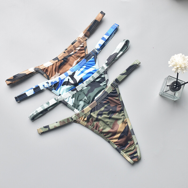 4 Pack Lot Sexy Womens Camouflage String Bikini Panties Thong Lingerie Underwear