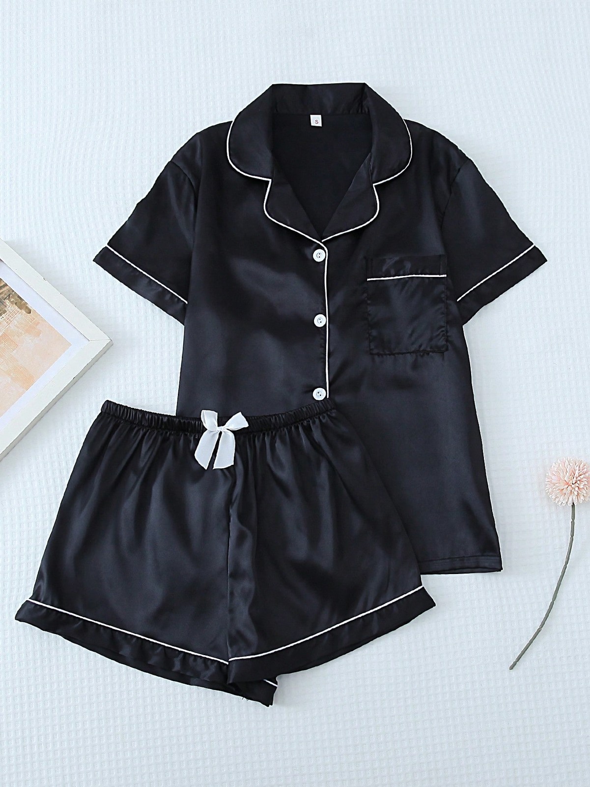 2 Piece Satin Pyjama Set Plus Sizes for Women Short Sleeve Top with Cheap24