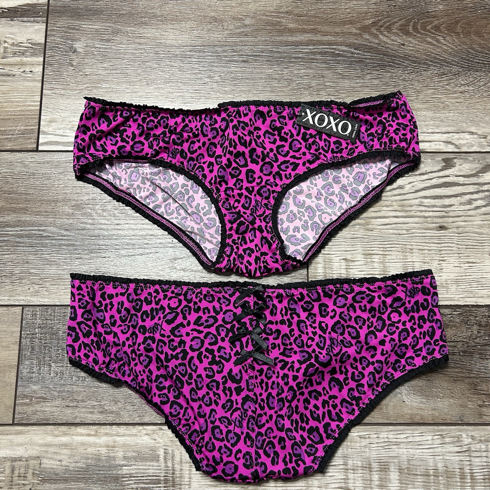 XOXO Bikini Panty Size XL Panties Lot of 3 Underwear Animal Print Bows Pink NEW