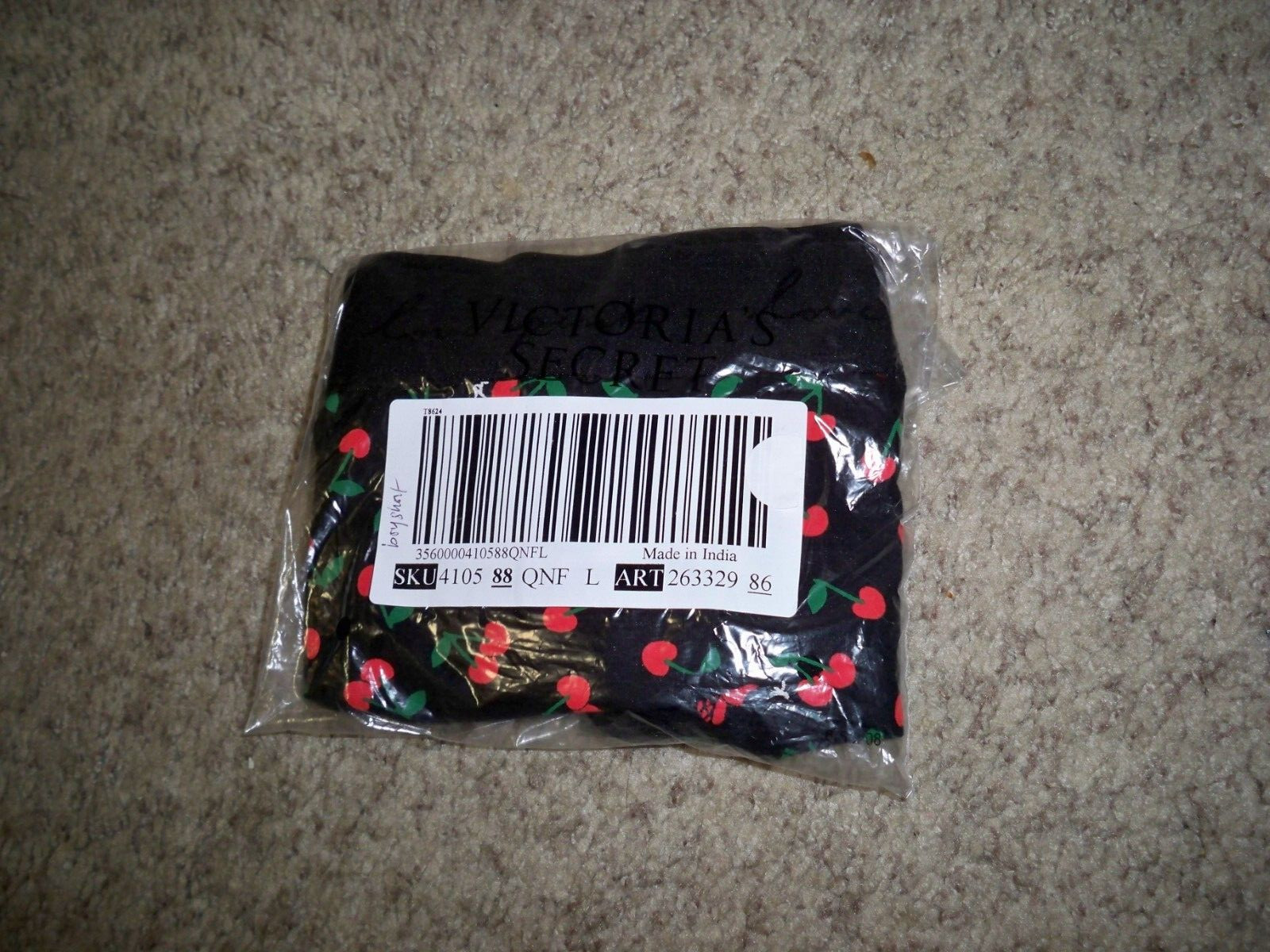 VICTORIAS SECRET BOYSHORT CHERRIES BLACK LARGE NEW
