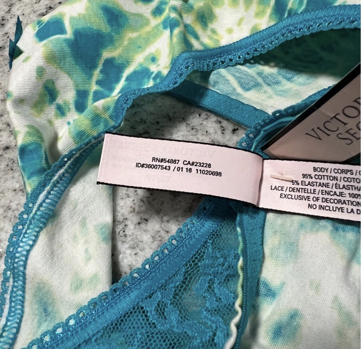 NWT Vintage Victoria’s Secret Blue Tie Dye Ruched Lace Back Hiphugger Panties XS
