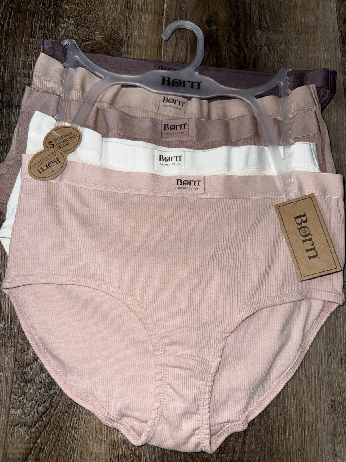 Born ~ Womens Brief Underwear Panties 5-Pair Organic Cotton Blend Ribbed ~ M