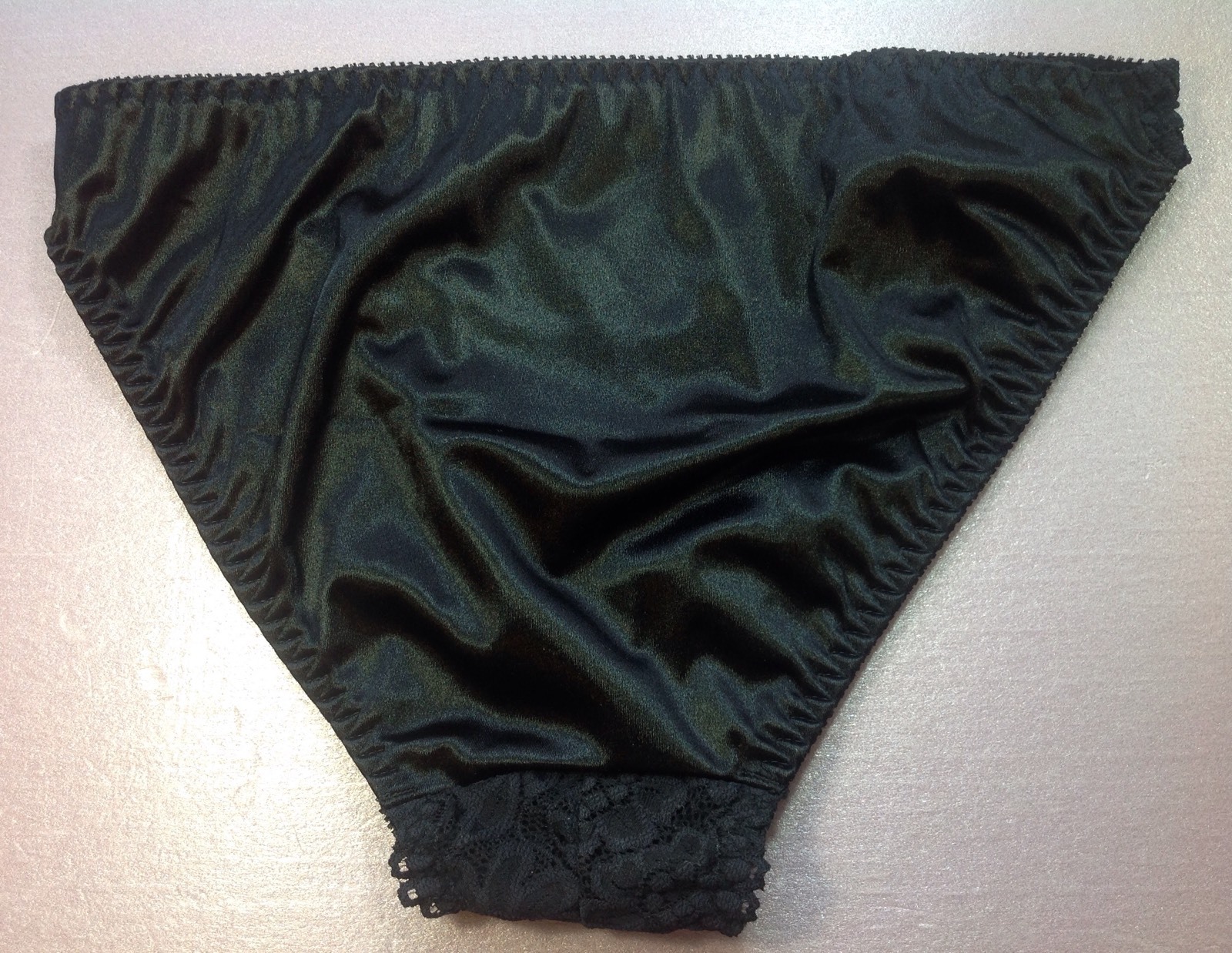 Women Panties,Bikinis ILUSION Size L. Black Fishnet&Satin Floral W/ Decoration