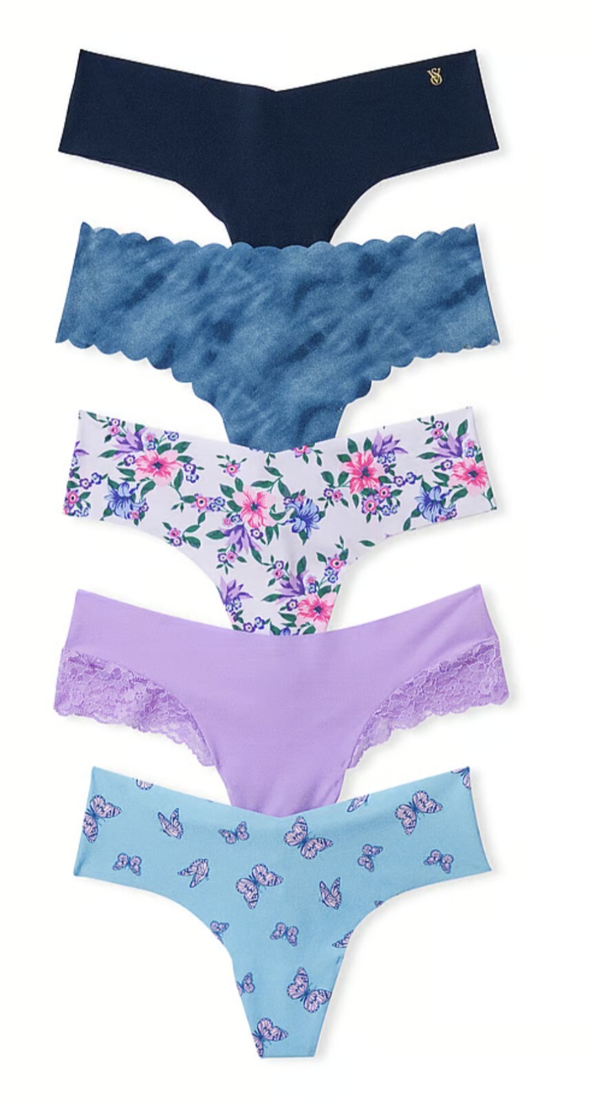 Victoria’s Secret 5-Pack No-Show Thong Panties XS Spring Mix Colors New VS129