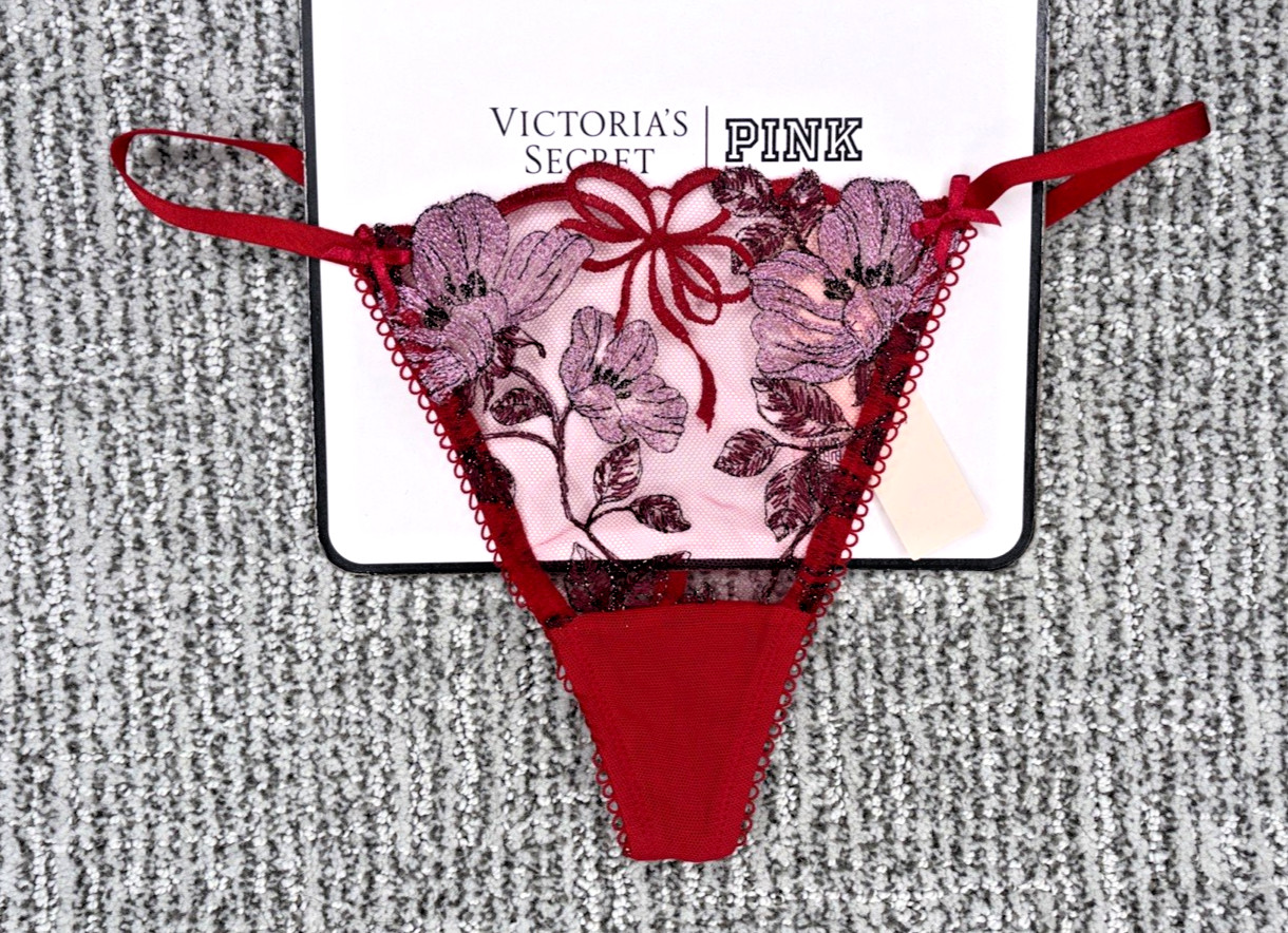 Victoria’s Secret Dream Angels NWT XS Red Floral Bow Embroider V String Panty