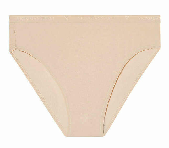 L Nude Beige Stretch Cotton Waist Victorias Secret High Leg Waist Brief Pantie