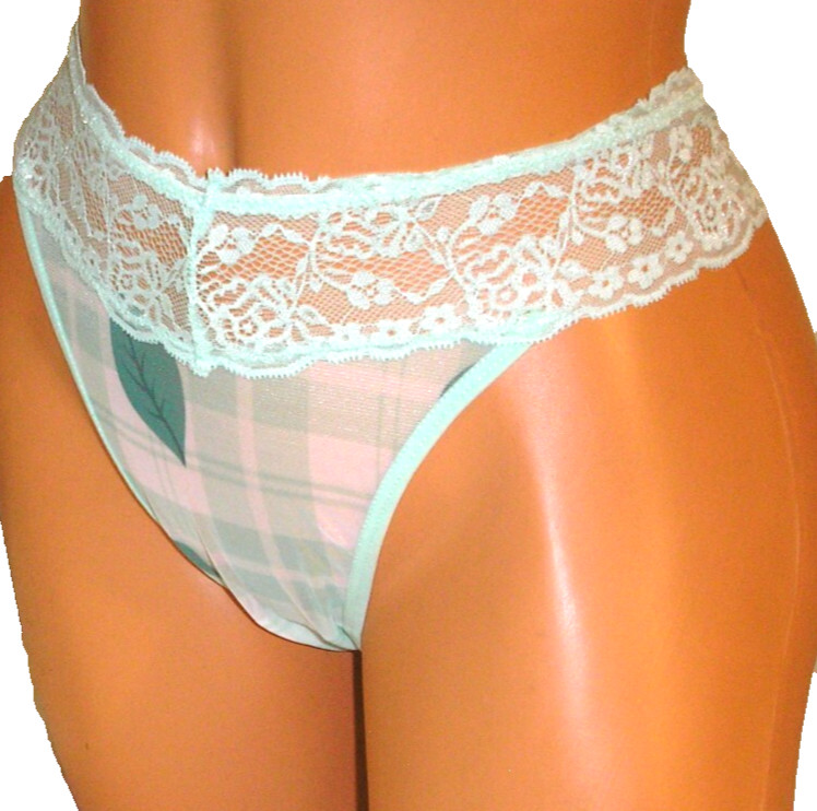 Panties Lingerie Mint Green Plaid Lace Trim Thong Small Adult Gift