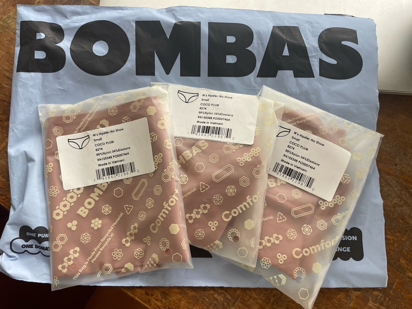 BOMBAS™ 3 Women’s Hipster No Show Underwear Coco Plum SZ S NEW