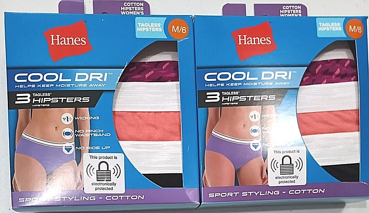 6 HANES WOMEN HIPSTERS M/6 Cotton No Ride Up No Pinch Wicking Cool Dri Tagless