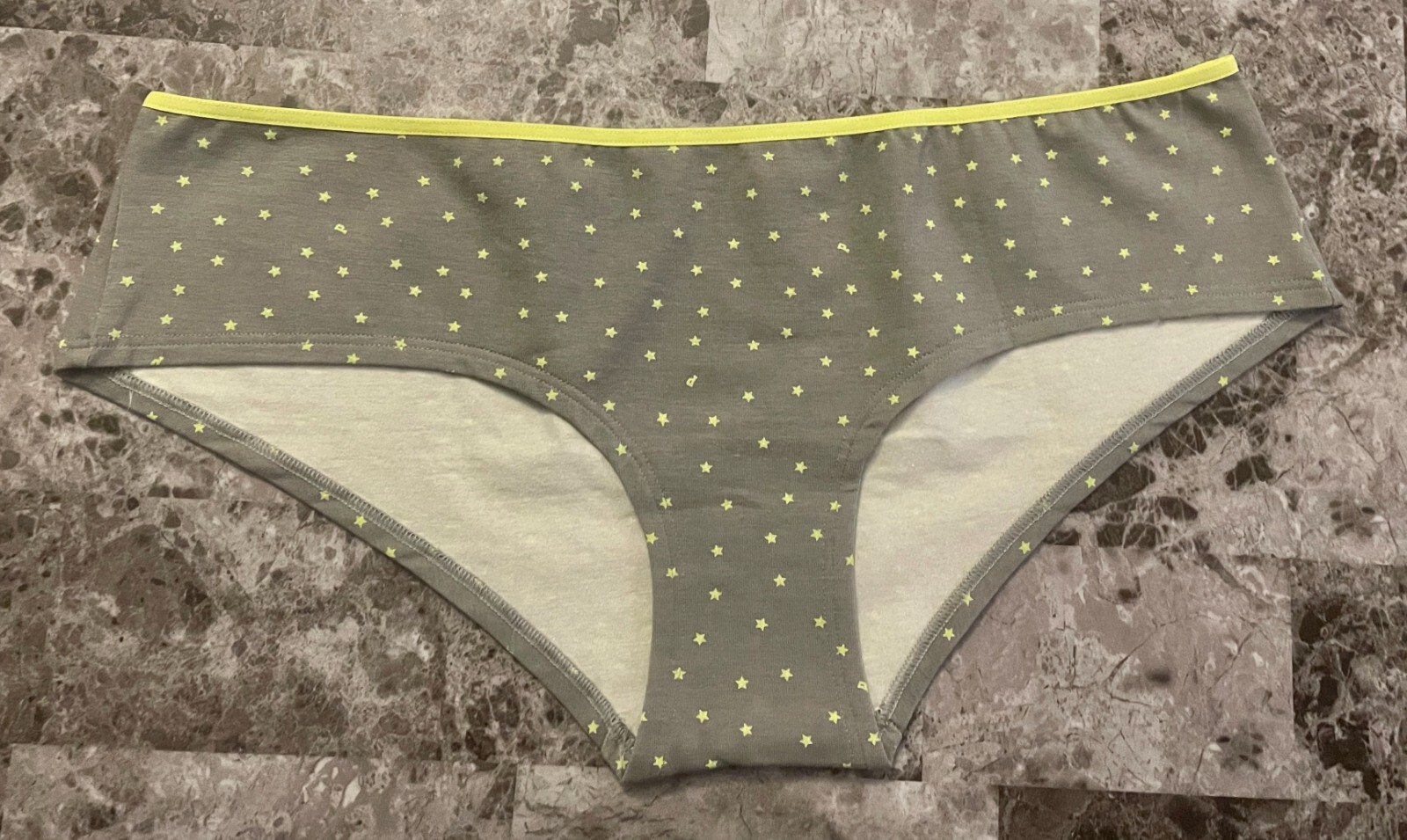 NWT VICTORIA’S SECRET PINK LARGE GRAY GREEN STAR VINTAGE RARE HIPSTER PANTIES