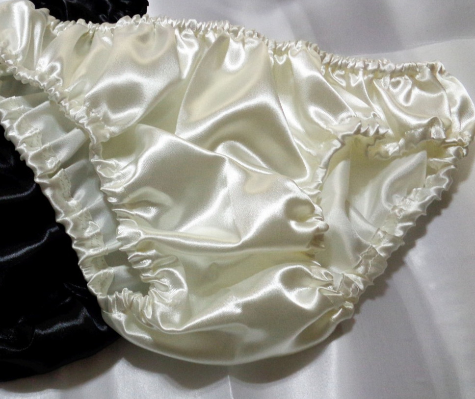 adult sissy ivory /white frilly men satin bikini panties bloomer dressup 33-47