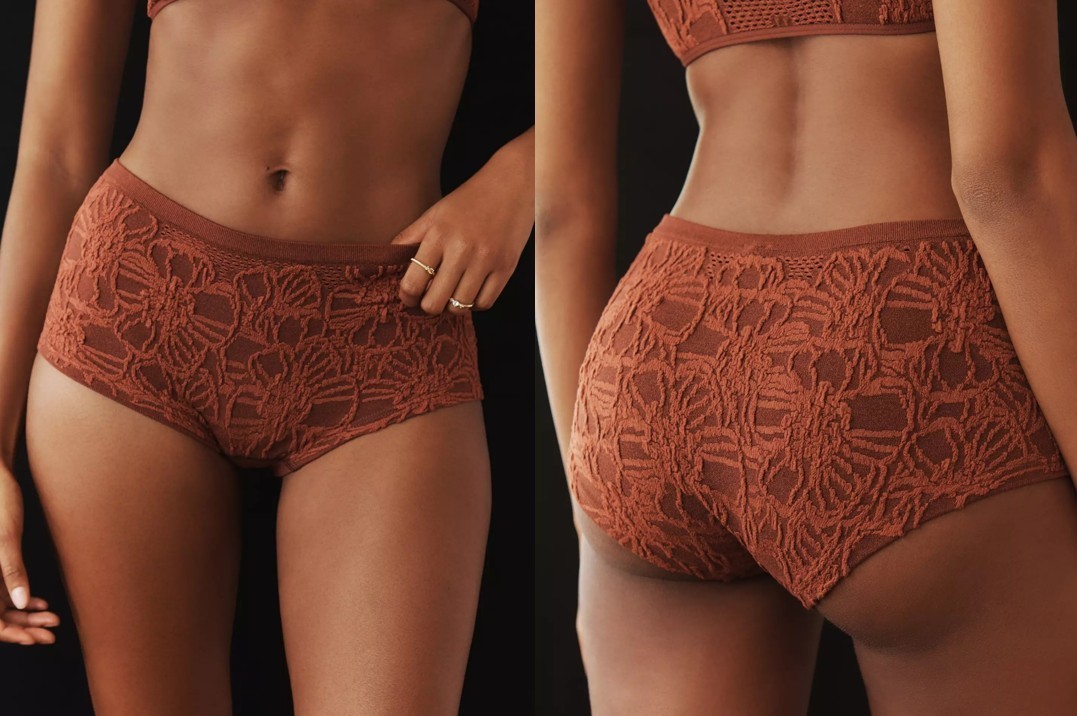 By Anthropologie Hannah Seamless Textured Mesh Panty Underwear S/M Brown NWT