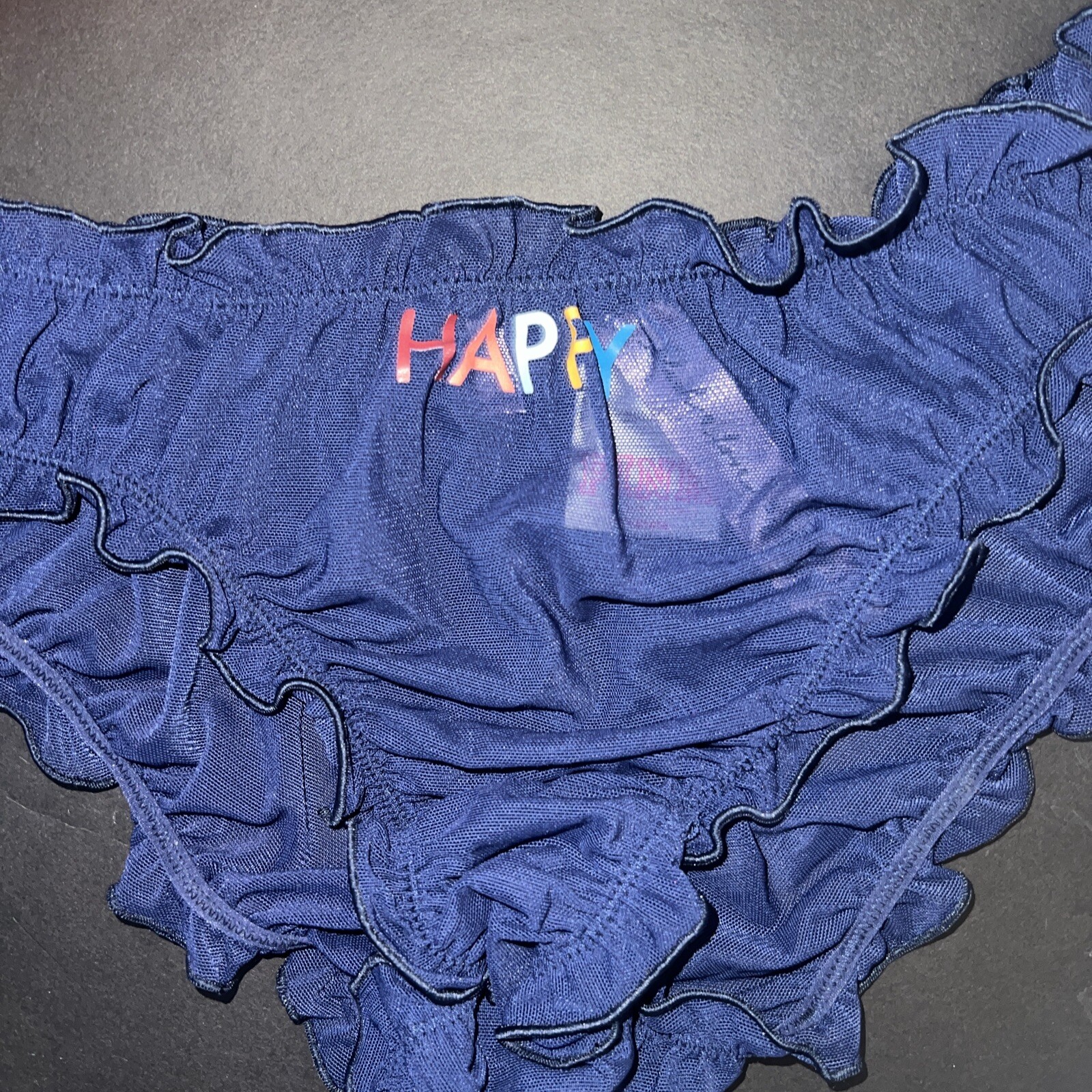 Victoria’s Secret PINK M ruffle PANTY LOT navy BLUE WHITE RED HEY HAPPY BLUSH