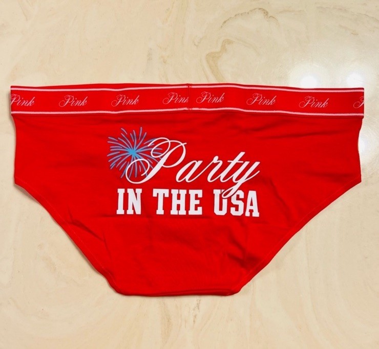 PINK VICTORIA’S SECRET Cotton Hiphugger Panty Red PARTY IN THE USA Graphic L