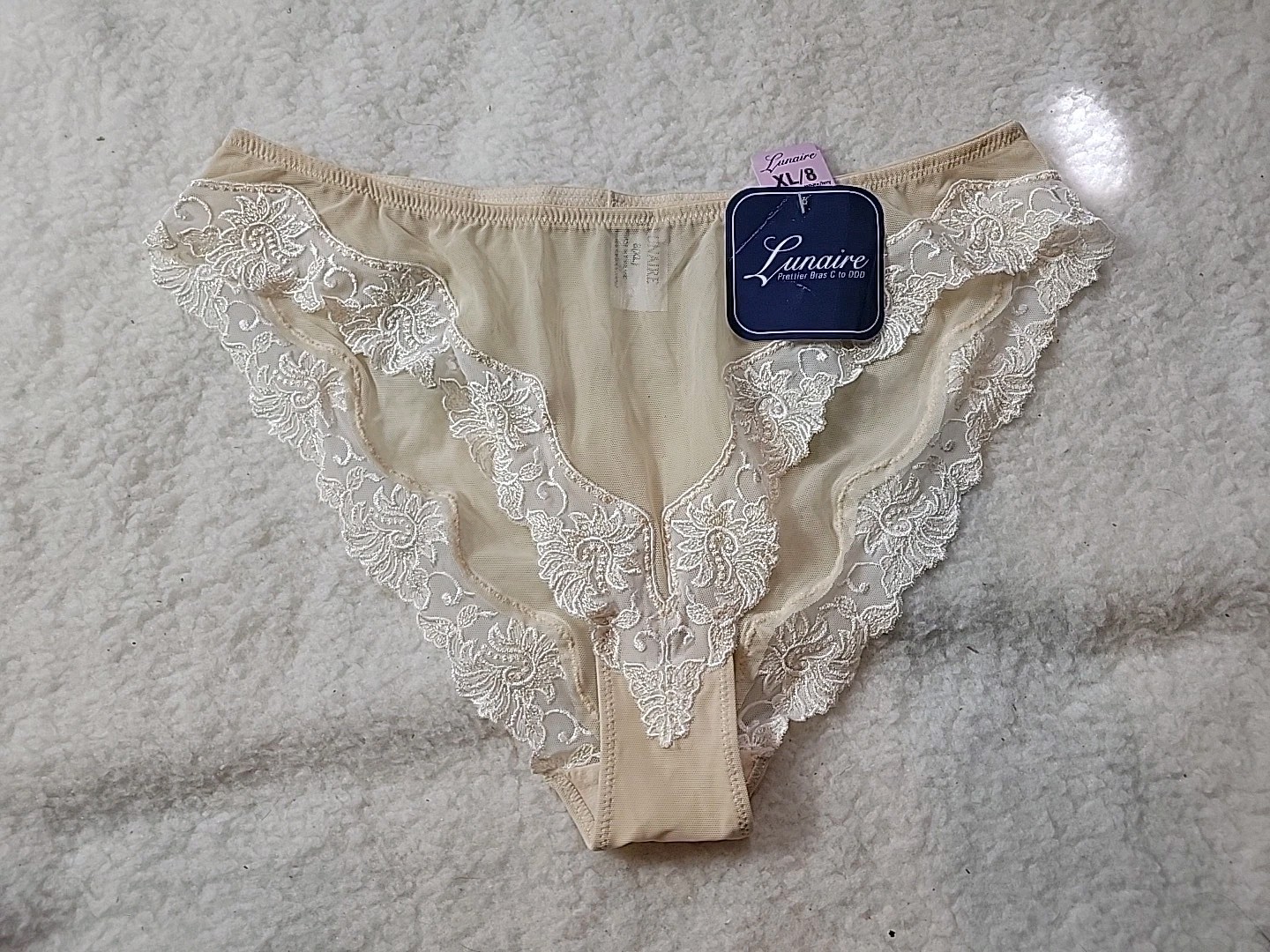 Vintage Lunaire Sheer Mesh Lace Panty NWT Bikini XL 8 Beige