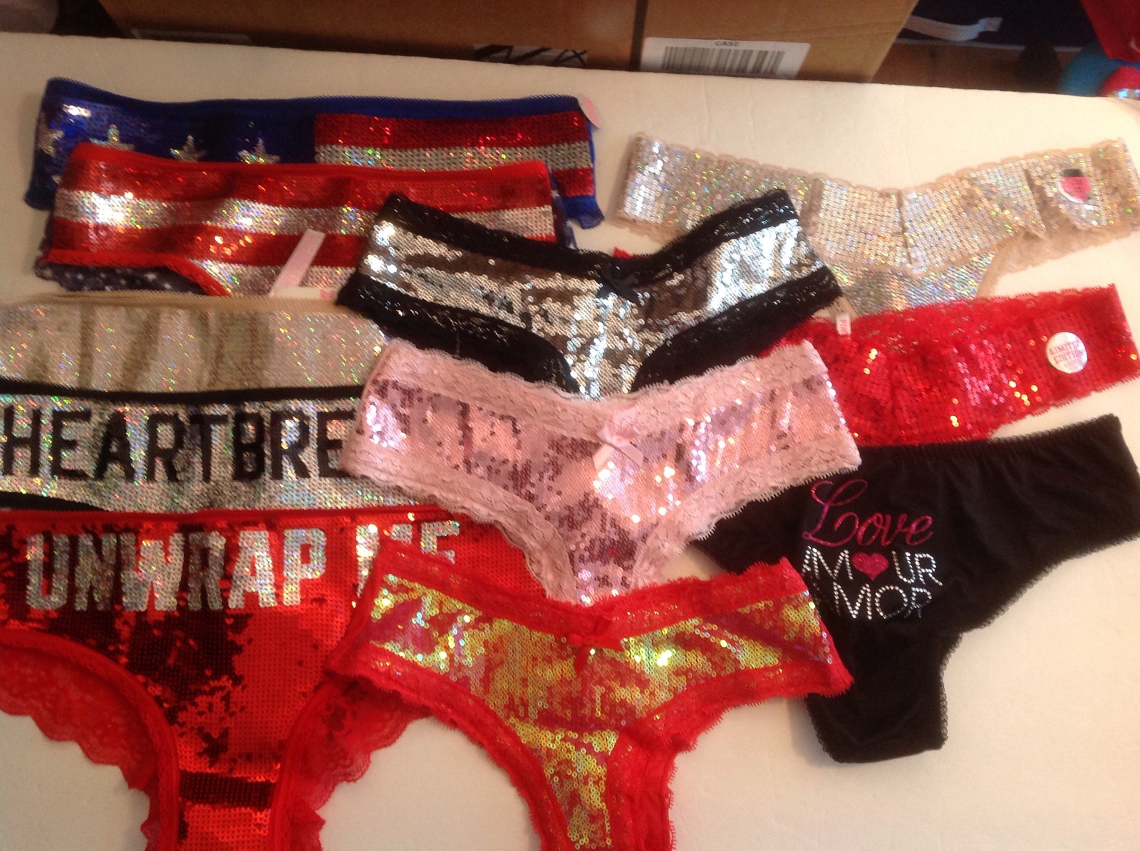 Victorias Secret/PINK Panty Thong Satin Bows Bling Lace SML NWT Asst