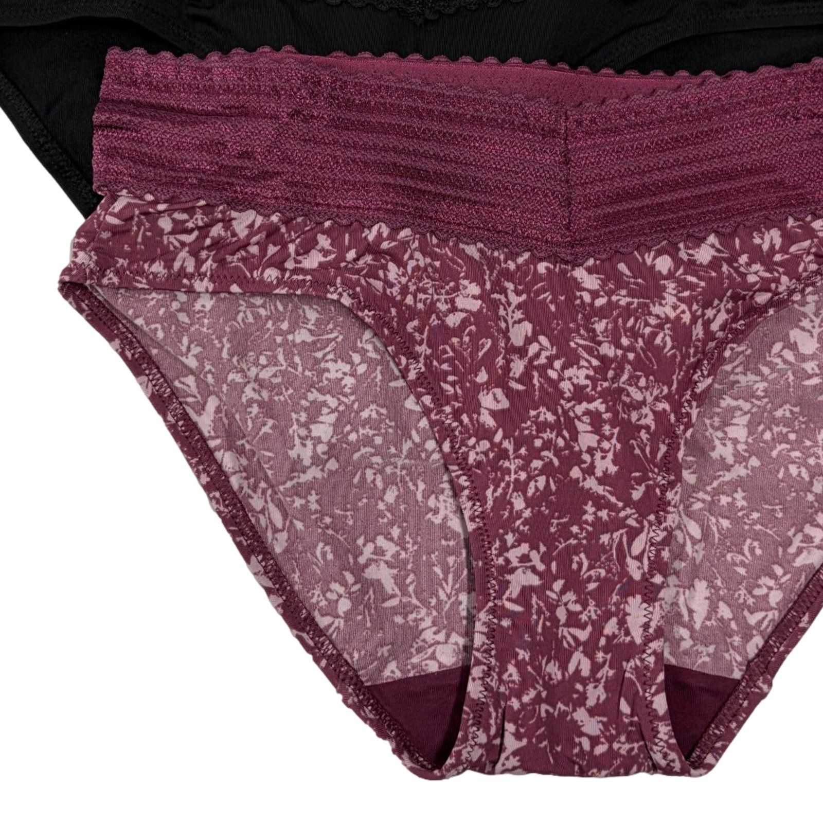 Warners Womens 3pc Microfiber & Lace Hipster Panty Set Burgundy