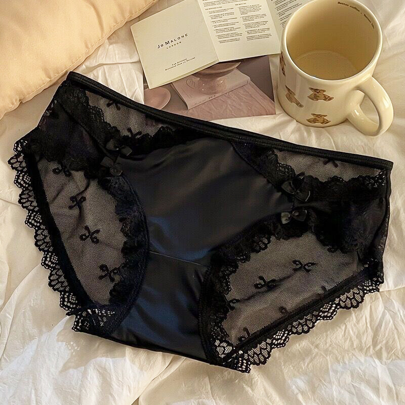 5PCS/LOT Sexy Womens Satin Panties Underwear Lace See Through Briefs Lingeries