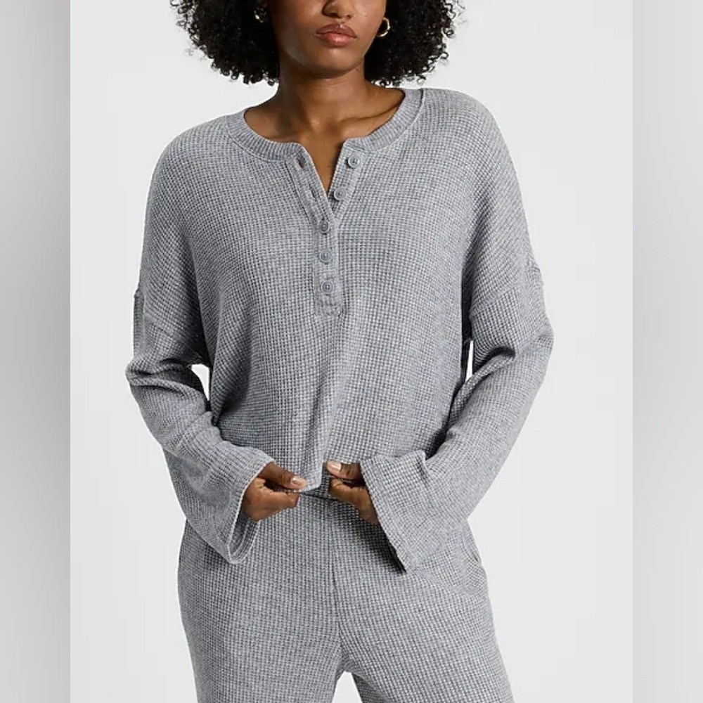 Express Glitter Waffle Set Of Long Sleeve/Pants Size M