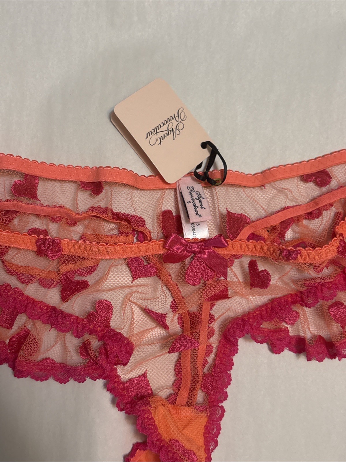 NWT Agent Provocateur GABBY Heart Embroidery Pink/Red 5 XL Thong Romantic Sweet