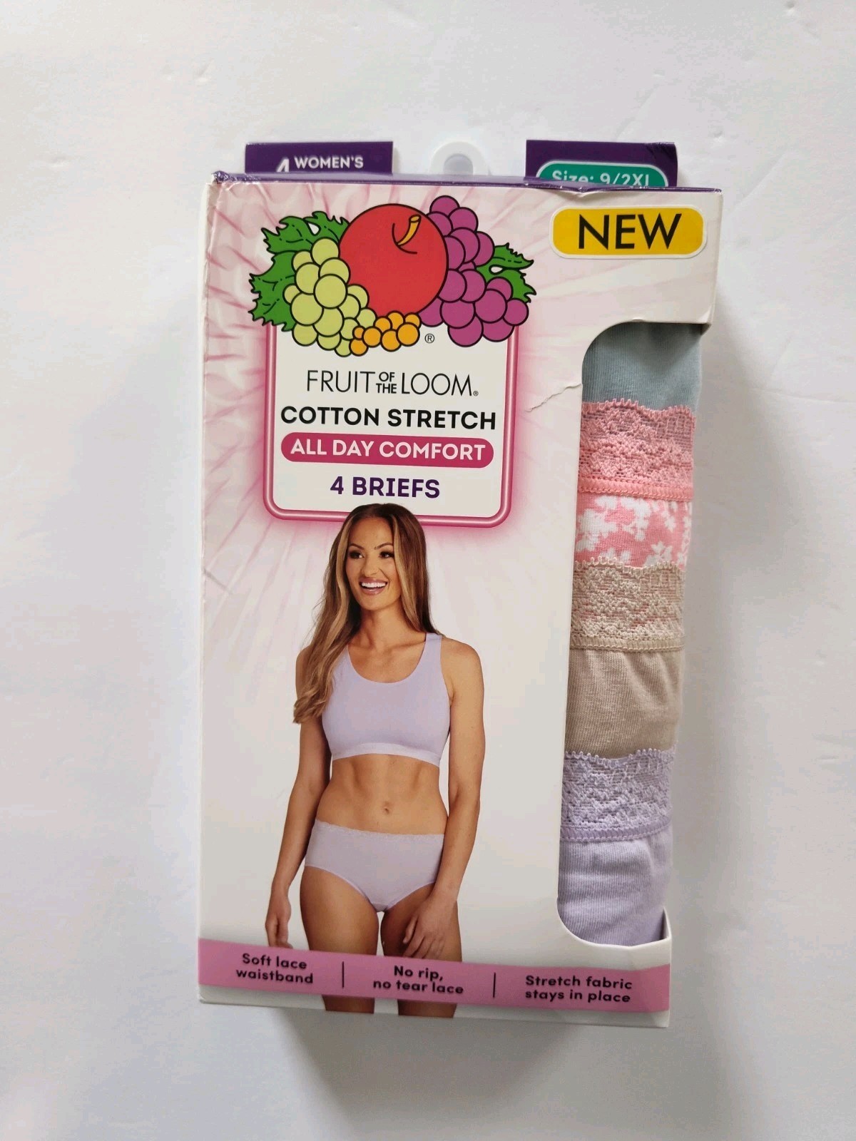 Fruit Of The Loom Cotton Stretch Briefs Women’s Size 9 (2XL) Lace Trim Pack Of 4