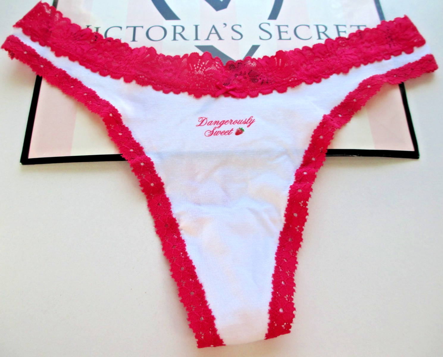 VICTORIA’S SECRET PINK Cotton High Leg Thong Panty S M L XL White NWT Lace Trim