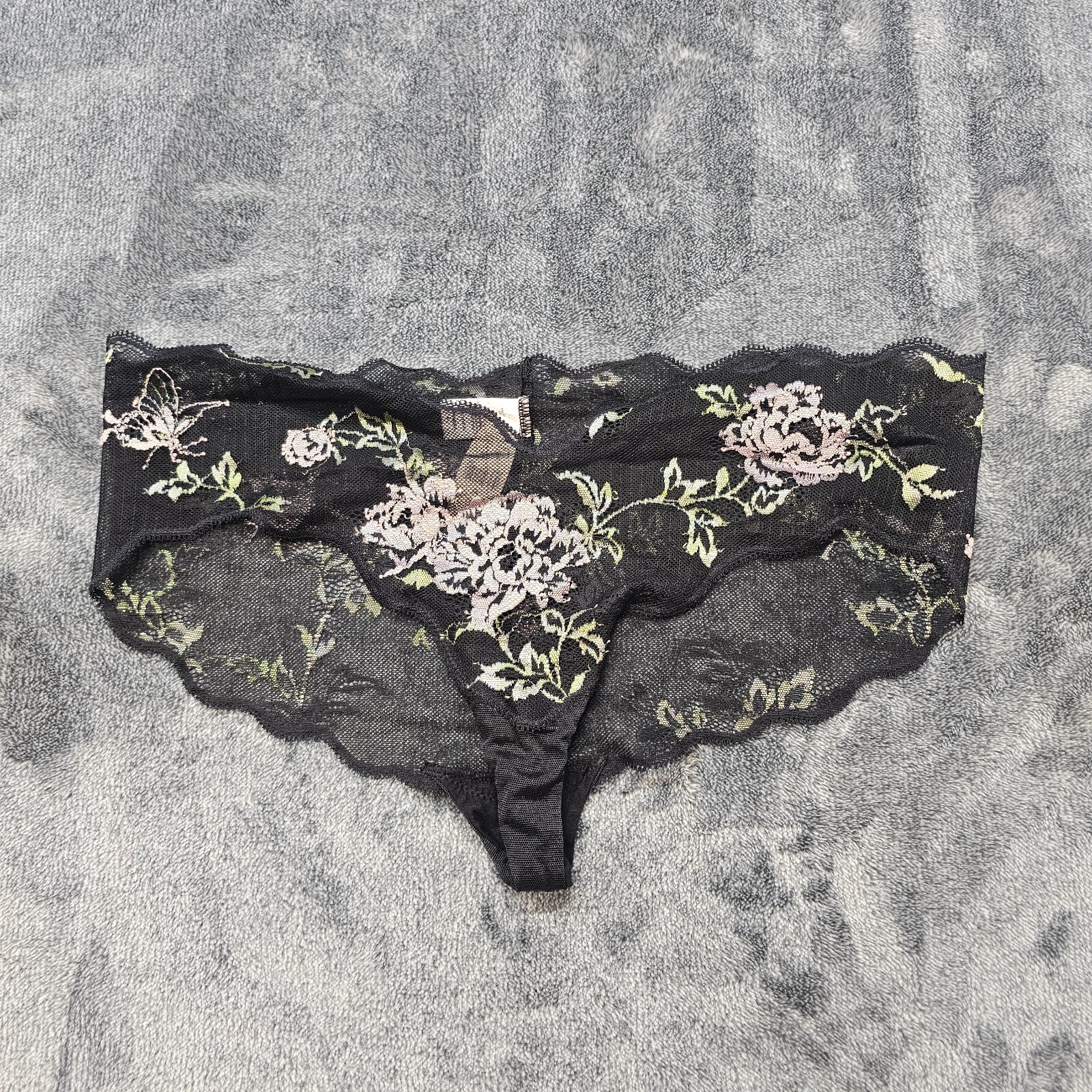 Victorias Secret Panties womens Large underwear hip hugger black lace floral