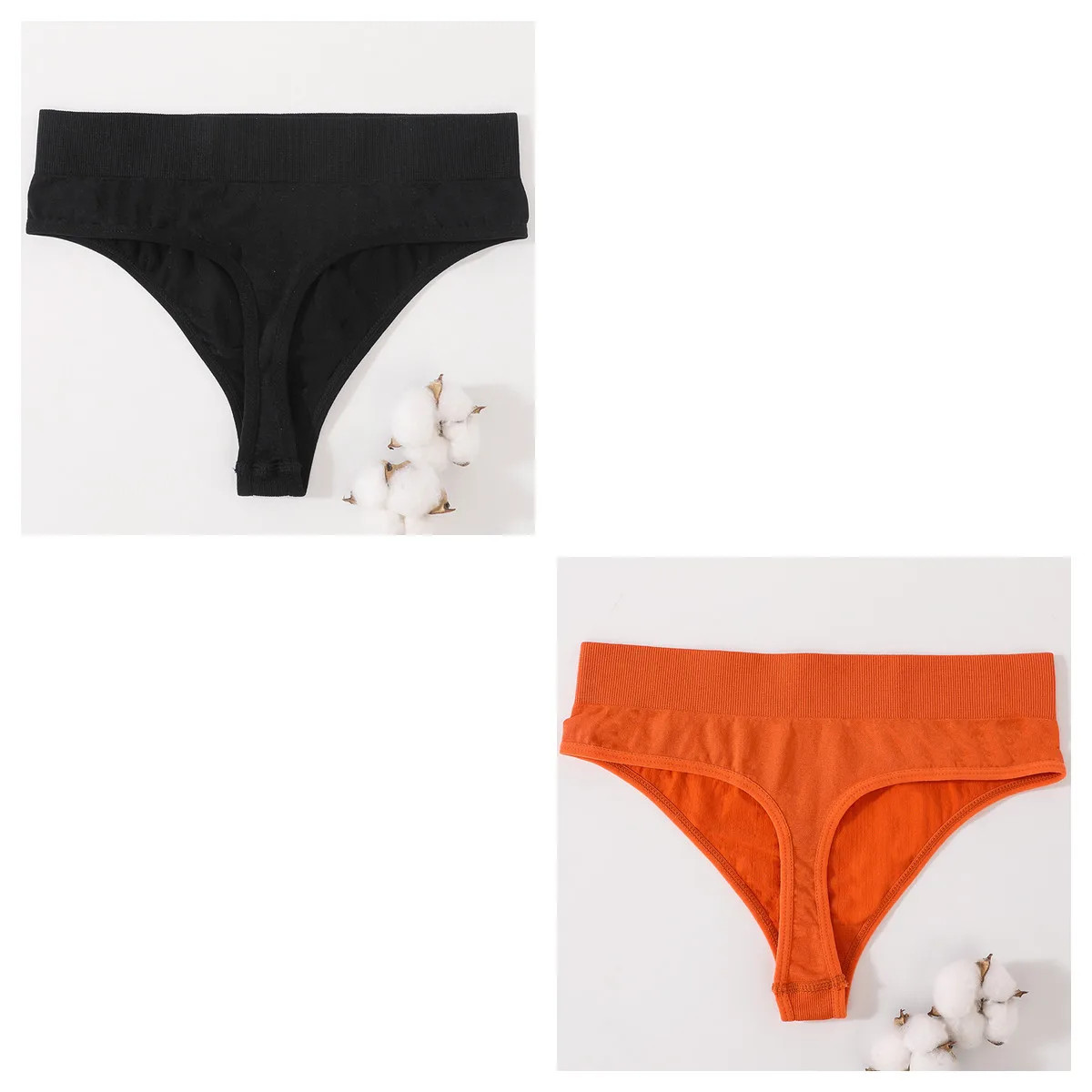 Seamless High Waist Thong Women’s Solid Panties Soft Stretch Underwear 2 Pcs
