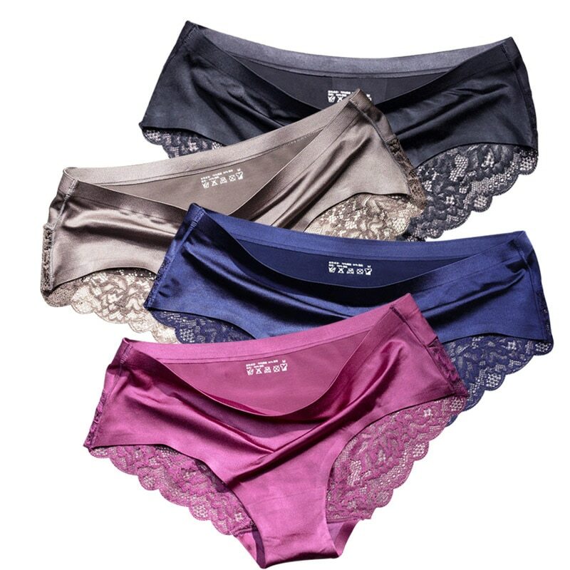 Lace Cotton Bikini Panties 4-Pack Womens Ultra Soft Waistband Underwear Briefs