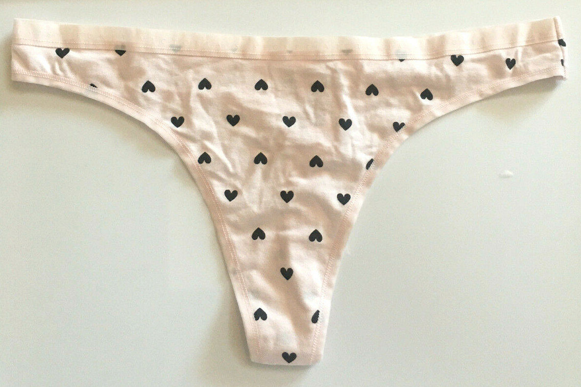 Victorias Secret Thong Panties White/Black – Pink/Red Heart XS-XL Cotton Modal