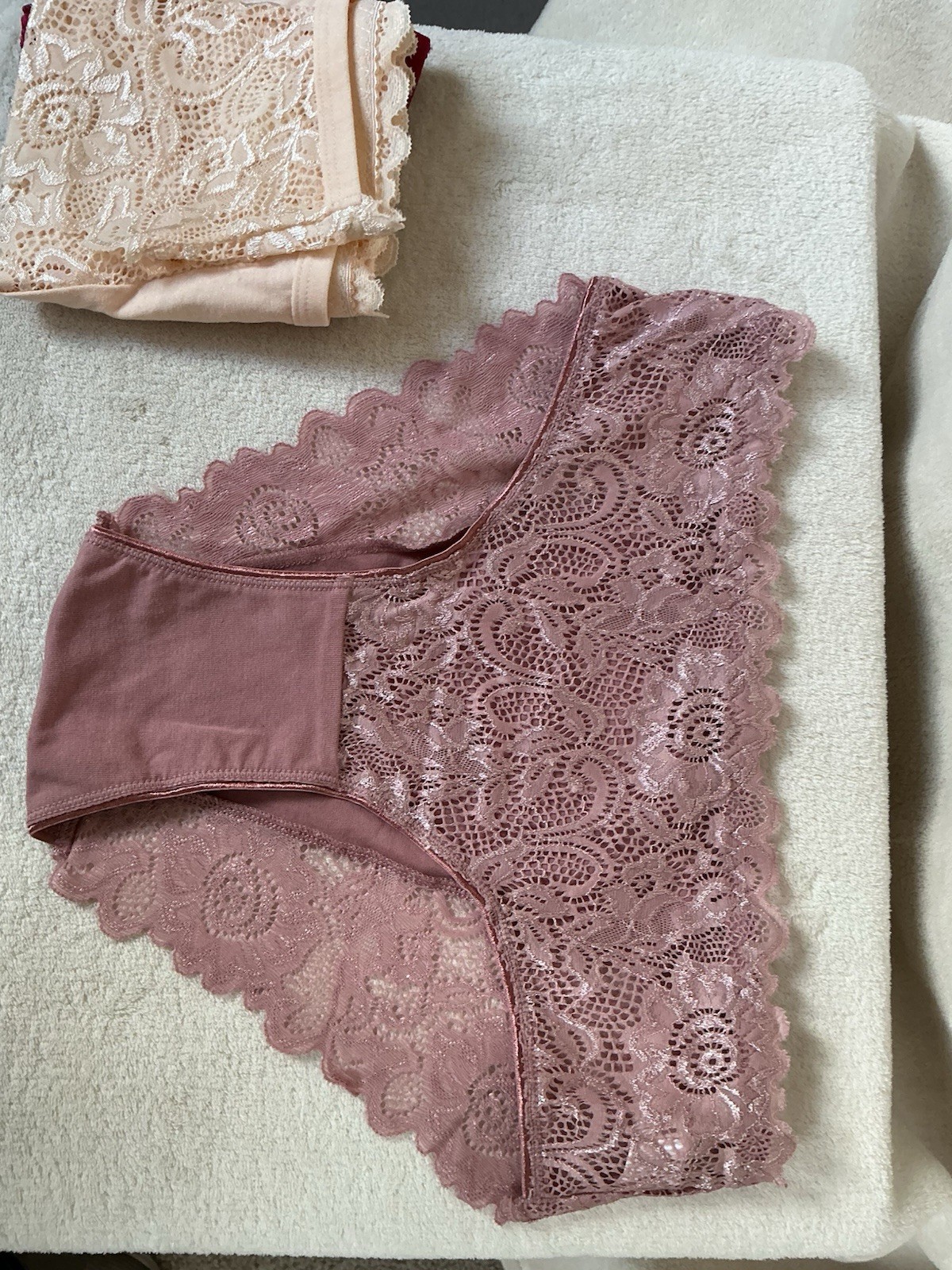 Ladies 5 New Cotton Large Lace Panties Red Black White Pink and Beige Underwear