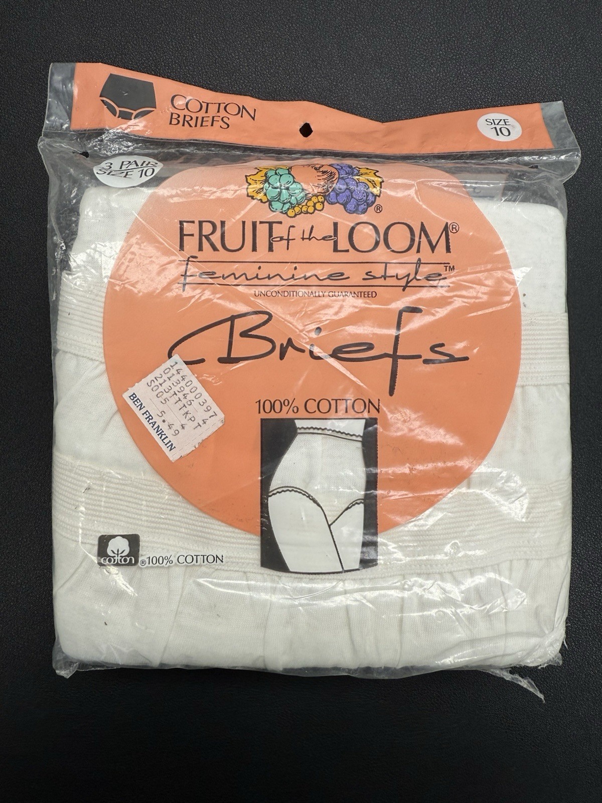 Vintage 1990 Fruit Of The Loom Feminine Style Briefs 3 Pack Size 10 100% Cotton