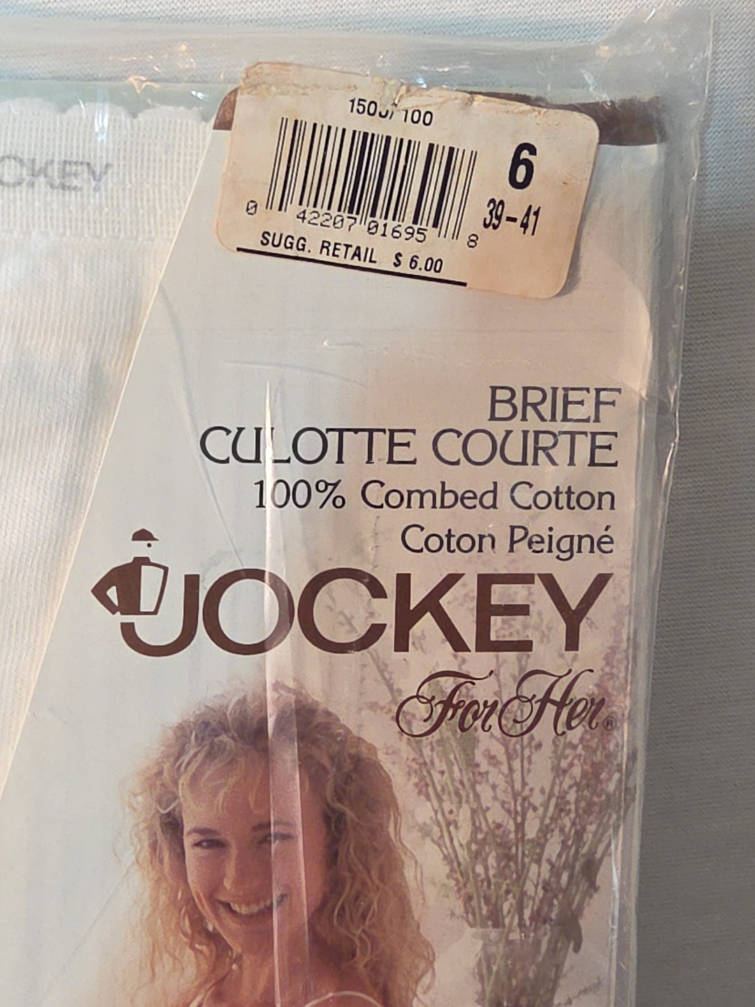 Vtg 1992 Jockey For Her High Waisted Brief Sz 6 Combed Cotton Ivory Panty 1500J