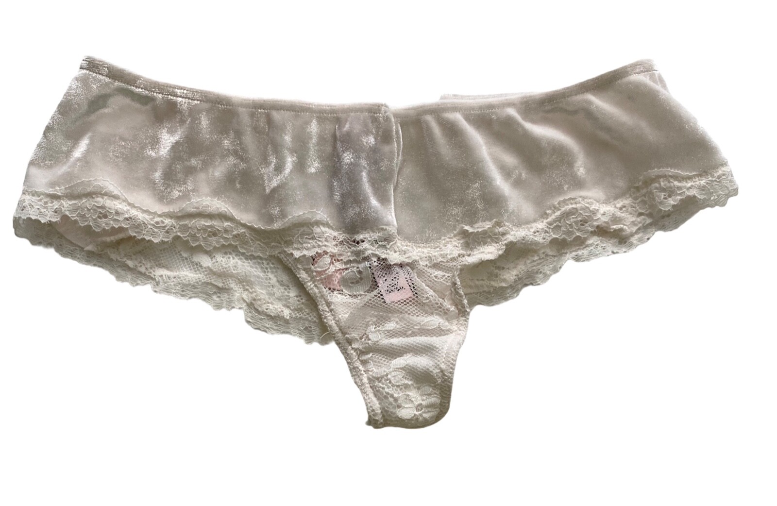 Victoria’s Secret Nwt Dream Angels Coconut White Velvet & Lace Thong Panty XS