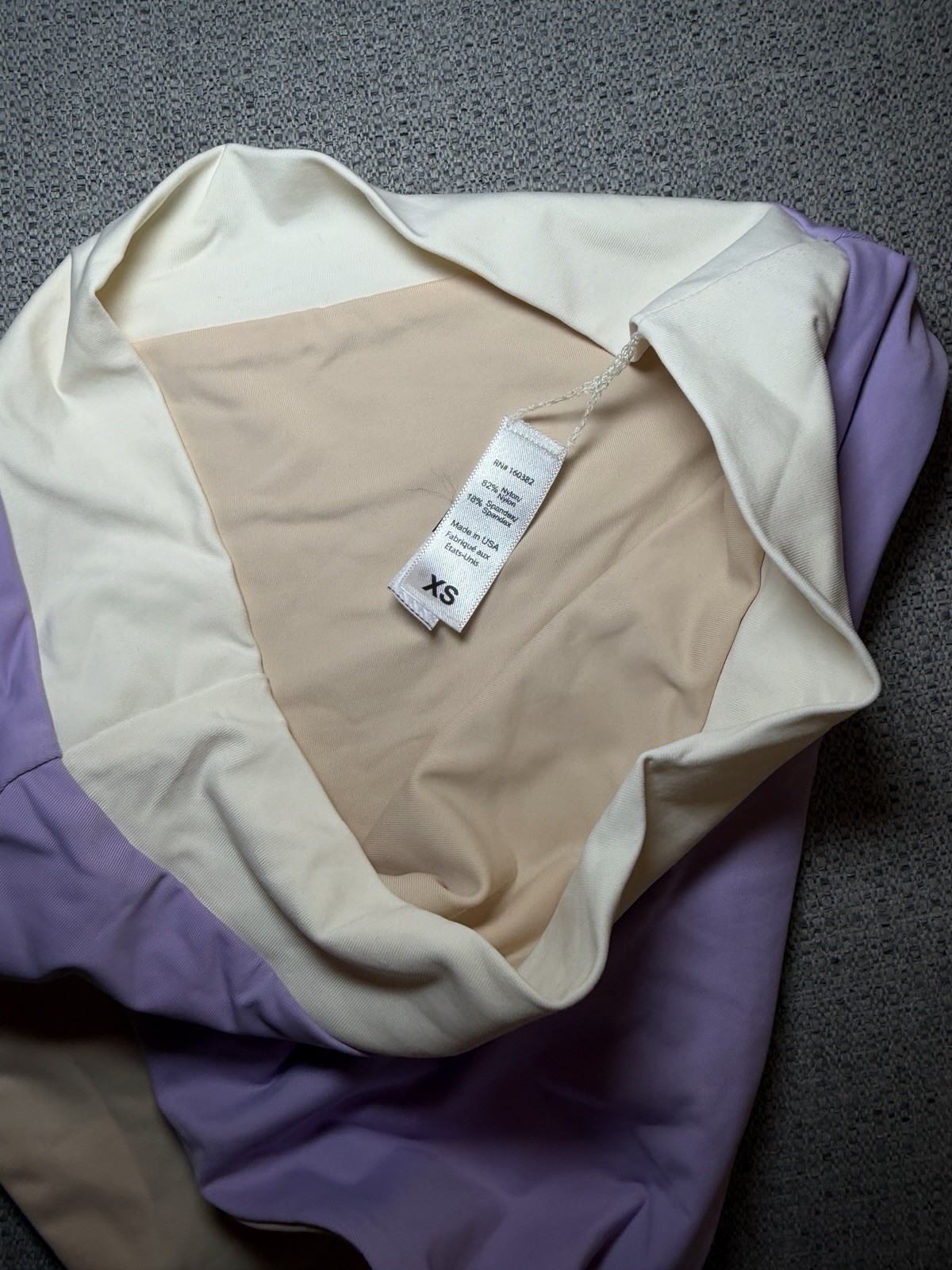 High Waist Colorblock Panties XS Purple Beige White 92% Nylon 8% Spandex Women