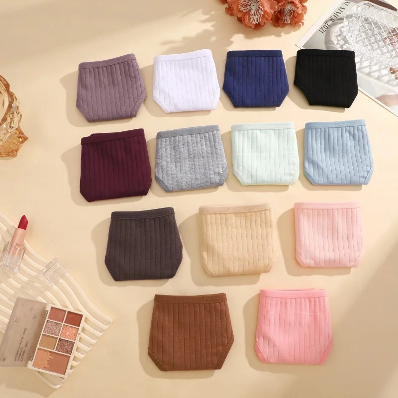 Low Rise Cotton Thong Panties Ribbed Stretch Breathable Soft Comfortable 6PCS