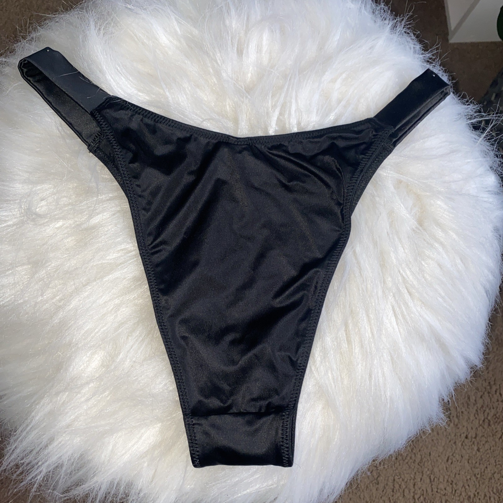 VS shine rhinestone Logo strap Brazilian panty new size large Black